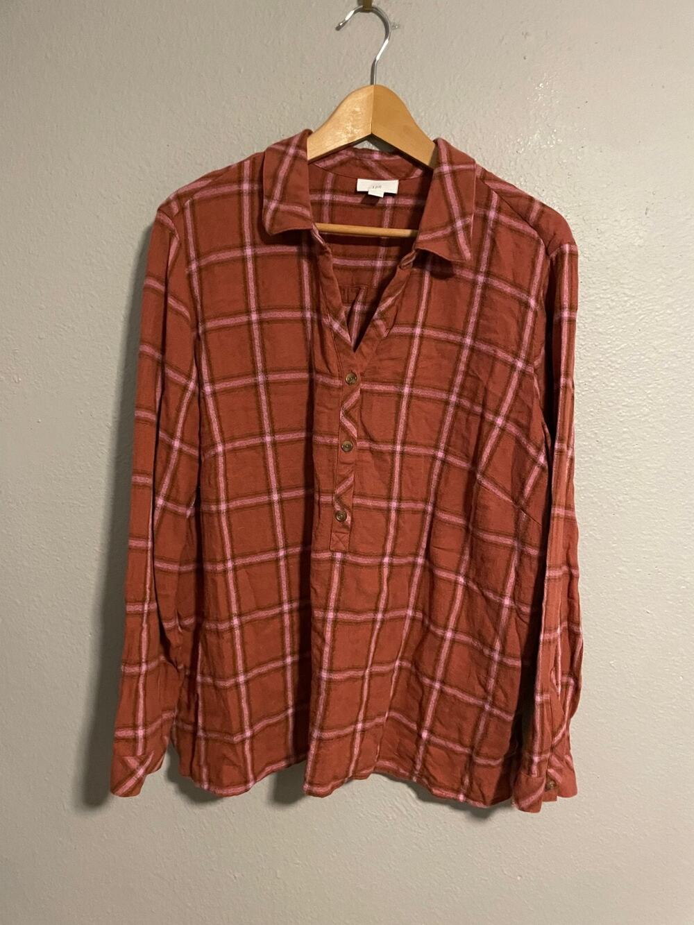 J. Jill Womens Top Size 2X Plaid Popover Long Sleeve Casual Modern Neutral